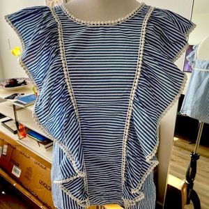 Sezane ruffle shoulder stripe top size 36